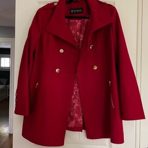 Stunning red wool dress coat with rich gold accents